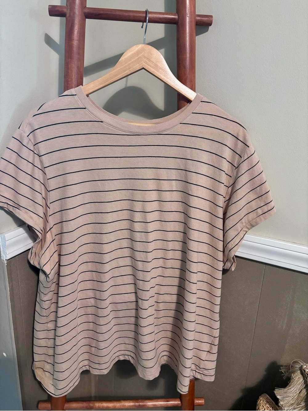 Universal Thread Tan Tee with Black Stripes